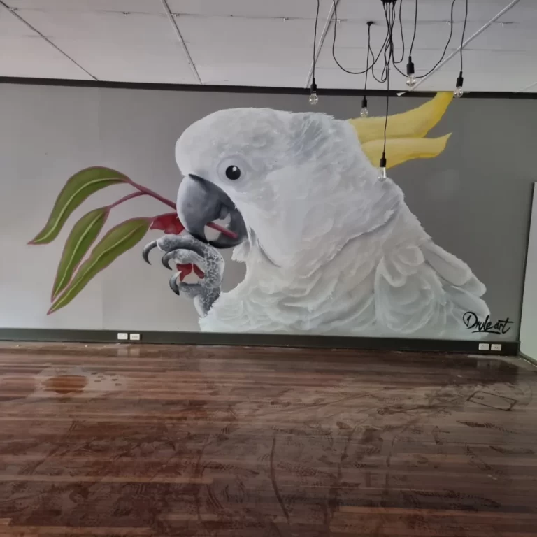 parrot cockatiel mural drule art