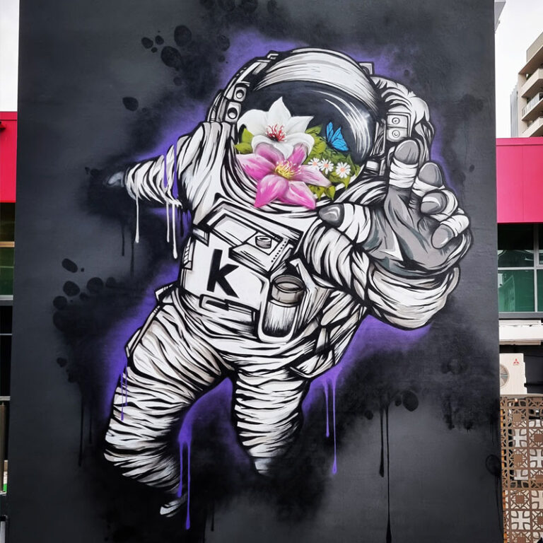 drule art - street art concepts astronaut mural